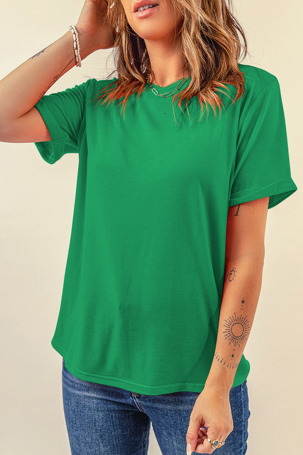 Khaki Casual Plain Crew Neck Tee - loveforevers
