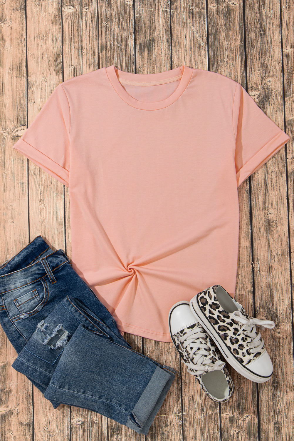 Khaki Casual Plain Crew Neck Tee - loveforevers