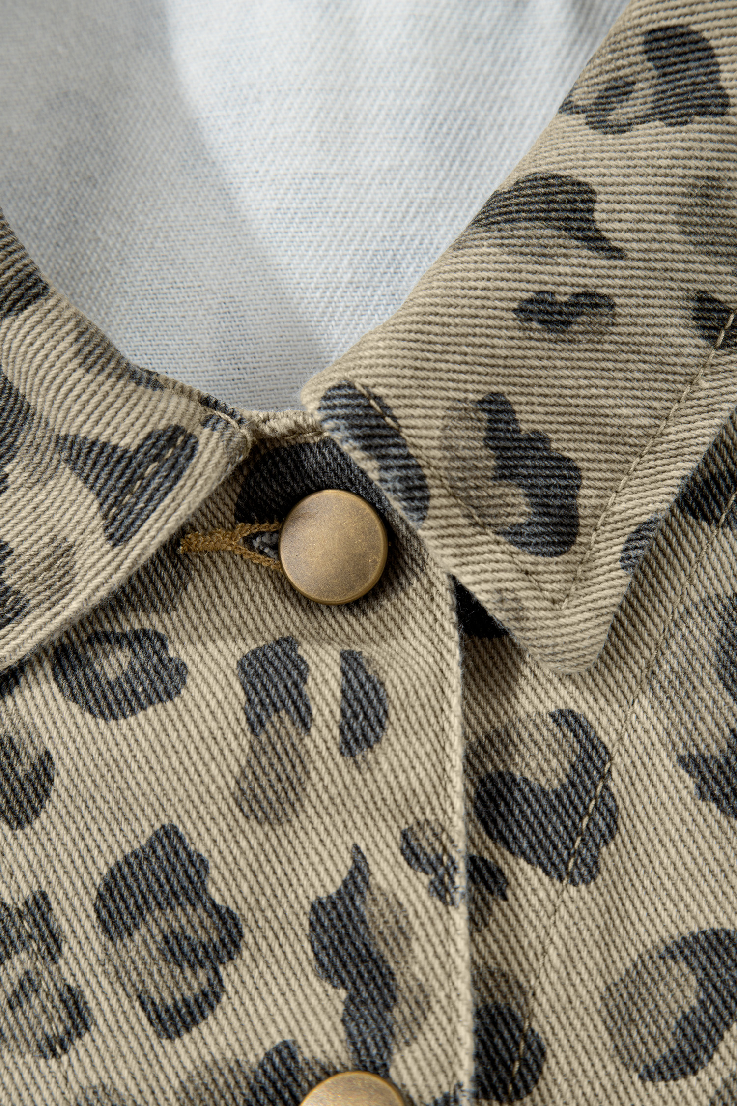 Khaki Retro Leopard Print Seam Detail Button Down Denim Jacket - loveforevers