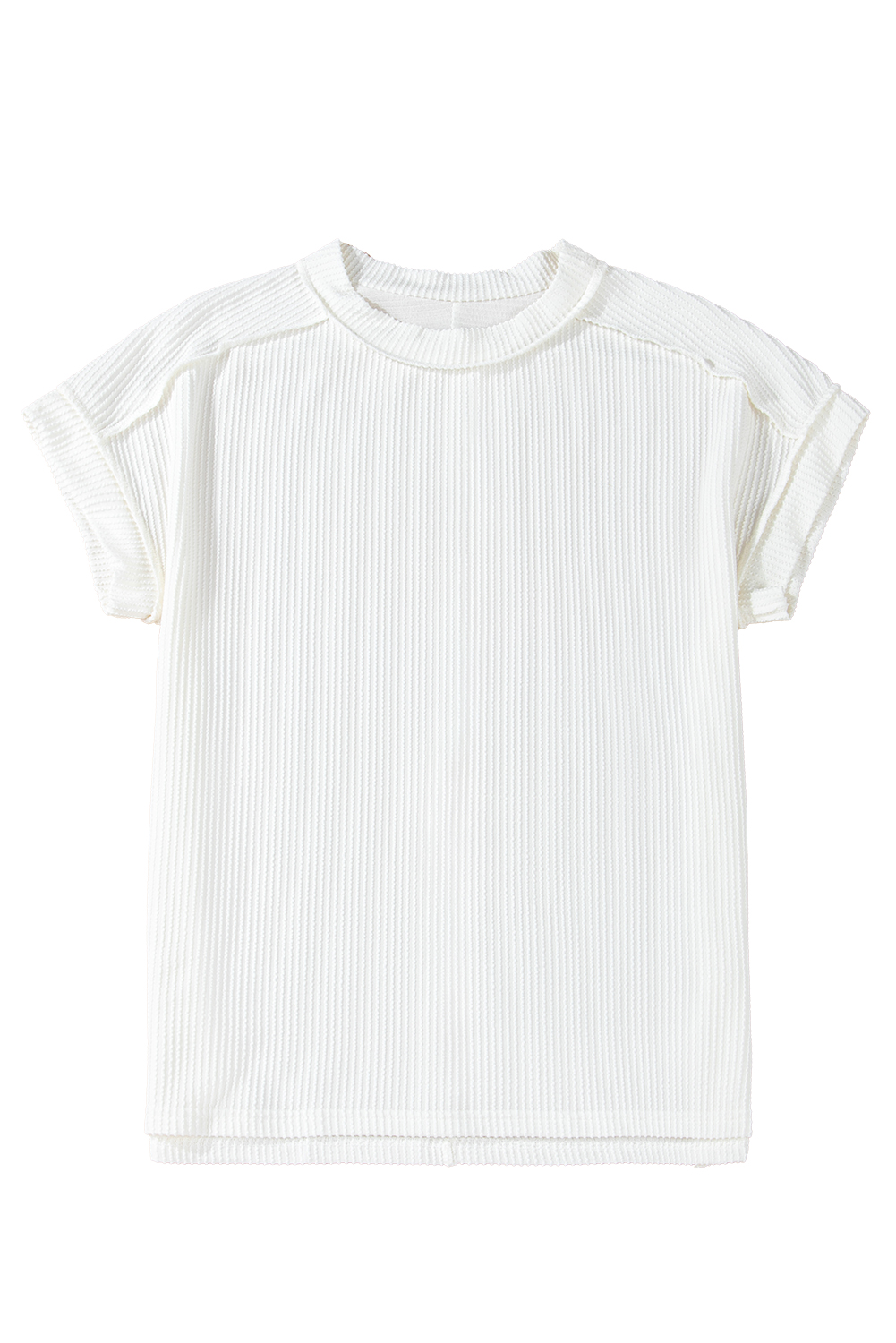 White Textured Knit Exposed Stitching T-shirt - loveforevers