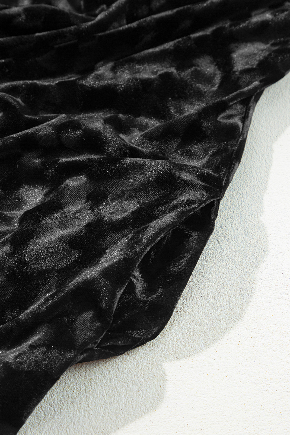 Black Textured V Neck Balloon Sleeve Velvet Mini Dress - loveforevers