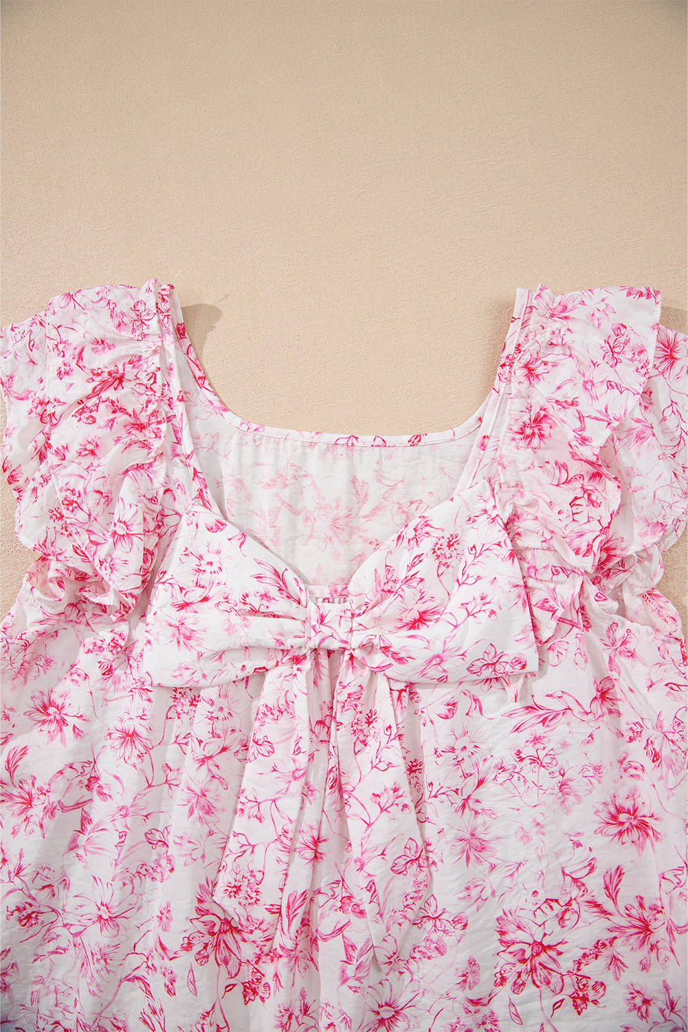 Beau Blue Textured Bow Knot Frilled Butterfly Sleeve Blouse - loveforevers