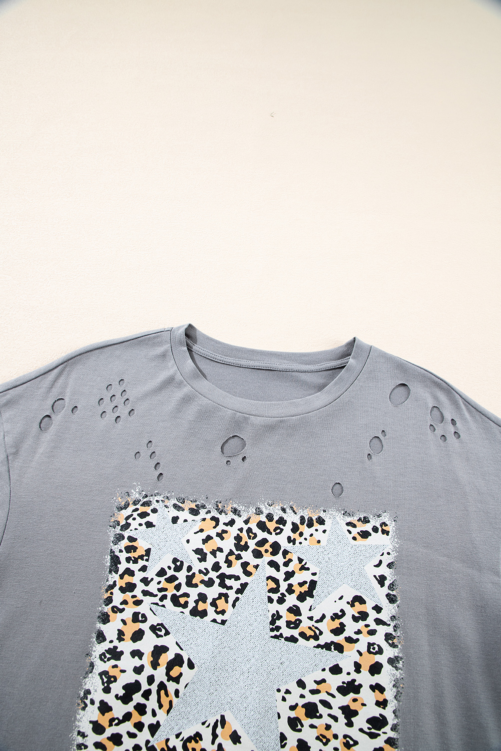 Medium Grey Stars Leopard Graphic Distressed Tee - loveforevers