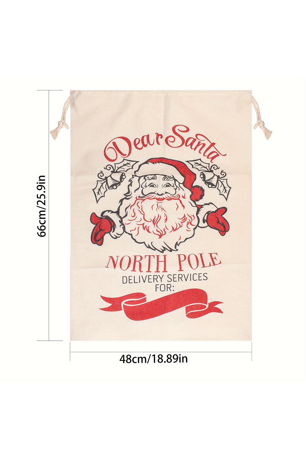 White Santa Clause Print Drawstring Closure Canvas Christmas Gift Bag - loveforevers