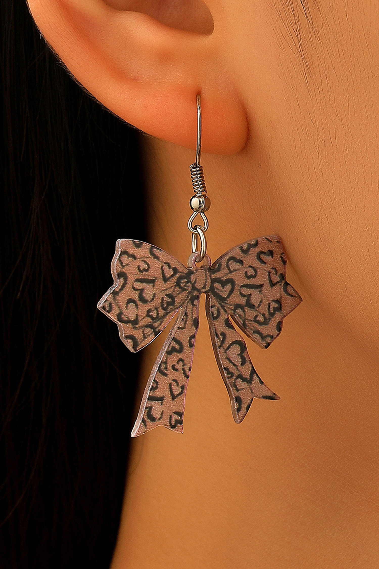 Cinnamon Stylish Leopard Printed Bow Stainless Hook Earrings - loveforevers