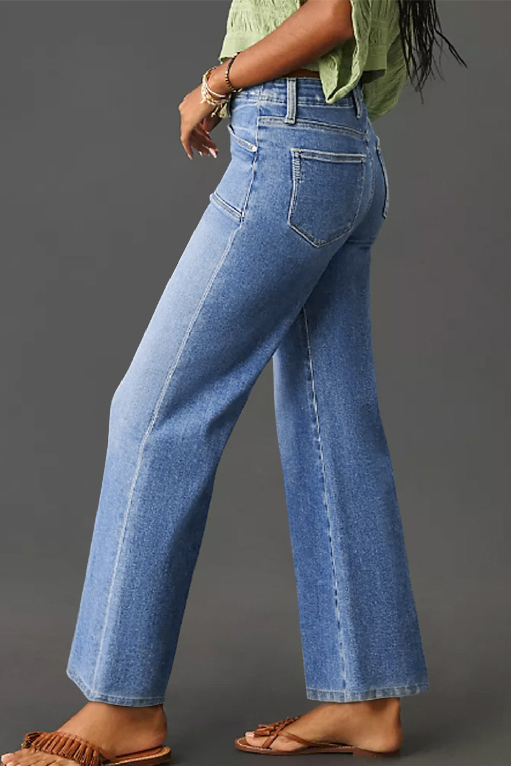 Dusk Blue Loose Straight Leg Cropped High Waist Jeans - loveforevers