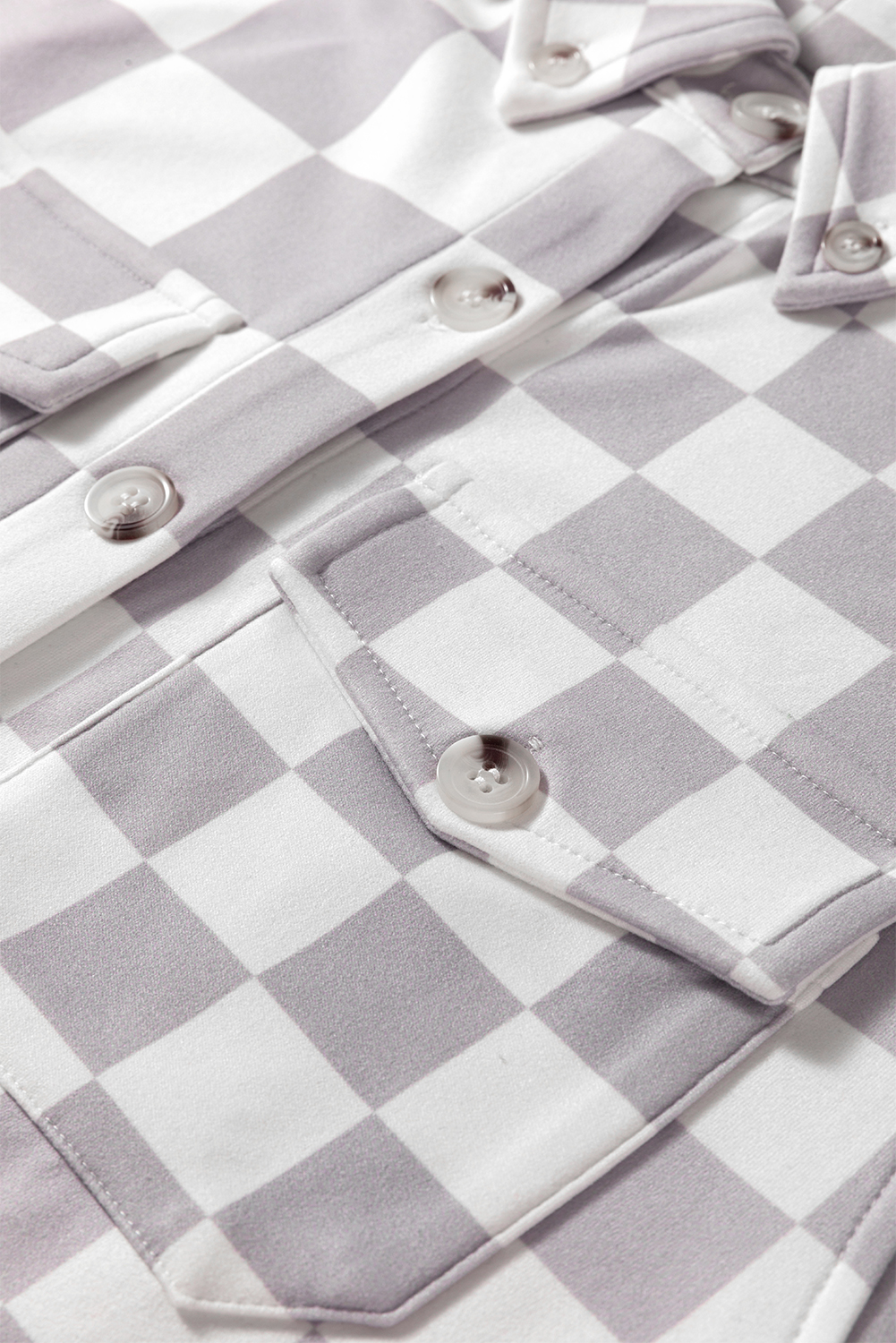 Khaki Checkerboard Flap Pocket Button Front Shacket - loveforevers