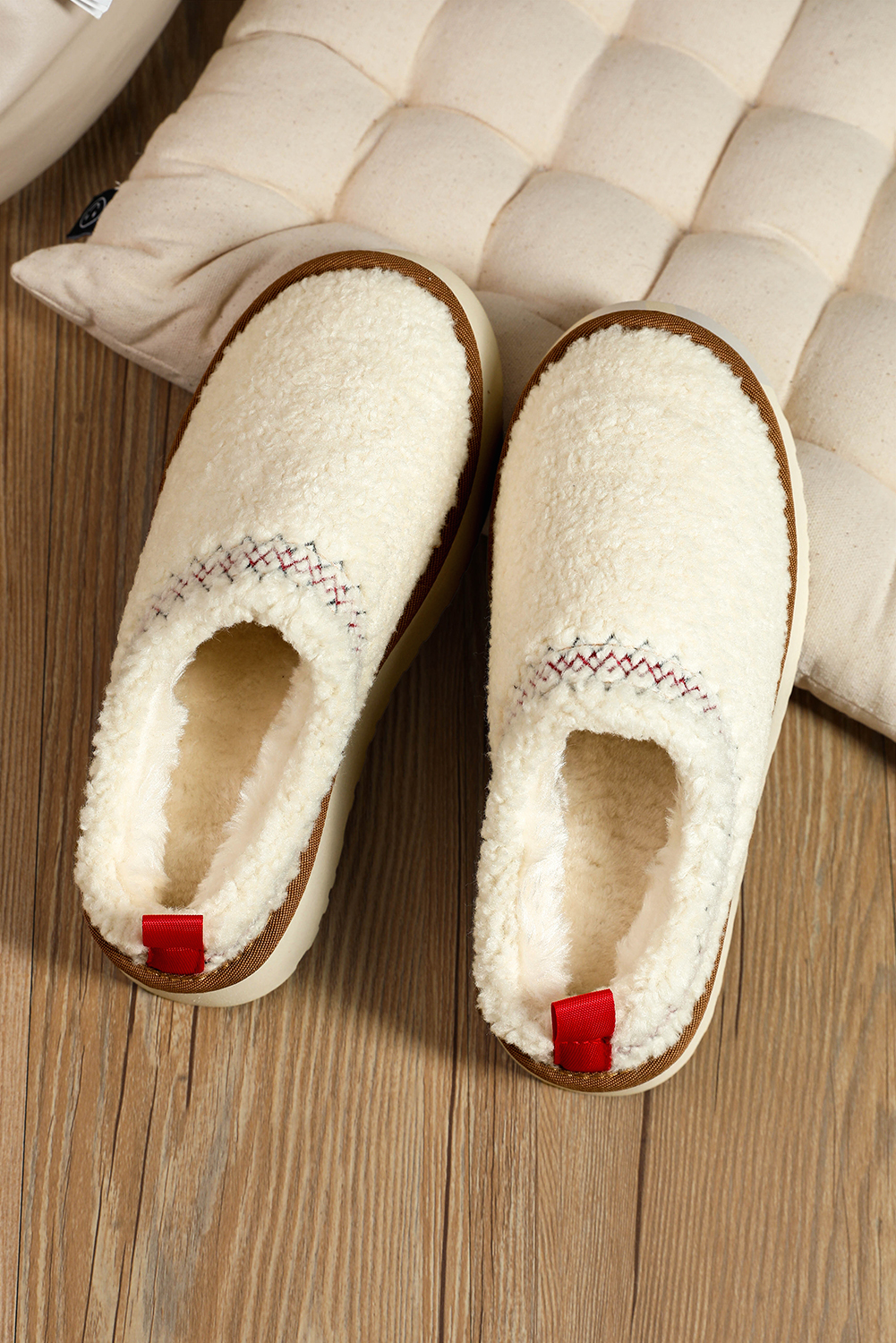 Oatmeal Embroidered Sherpa Plush Thick Sole Snow Boots - loveforevers