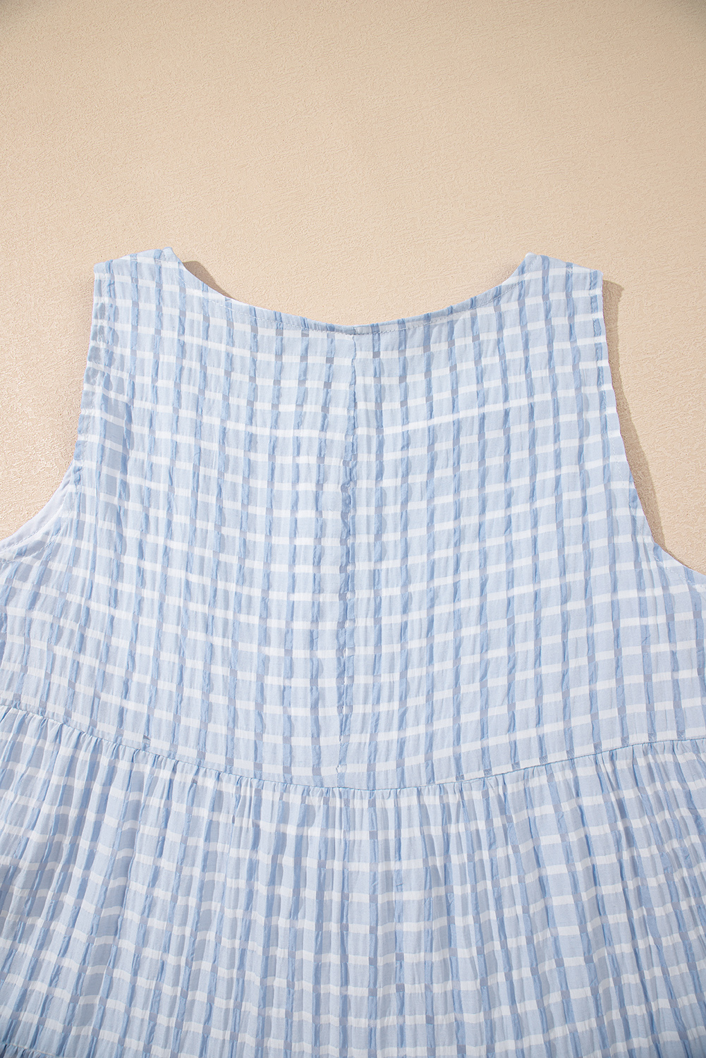 Light Blue Plaid Tiered A-line Sleeveless Mini Sundress - loveforevers