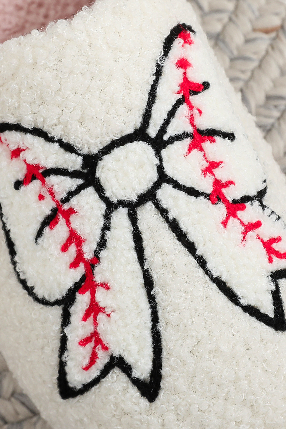 White Bow Knot Rugby Pattern Plush Warm Slippers - loveforevers