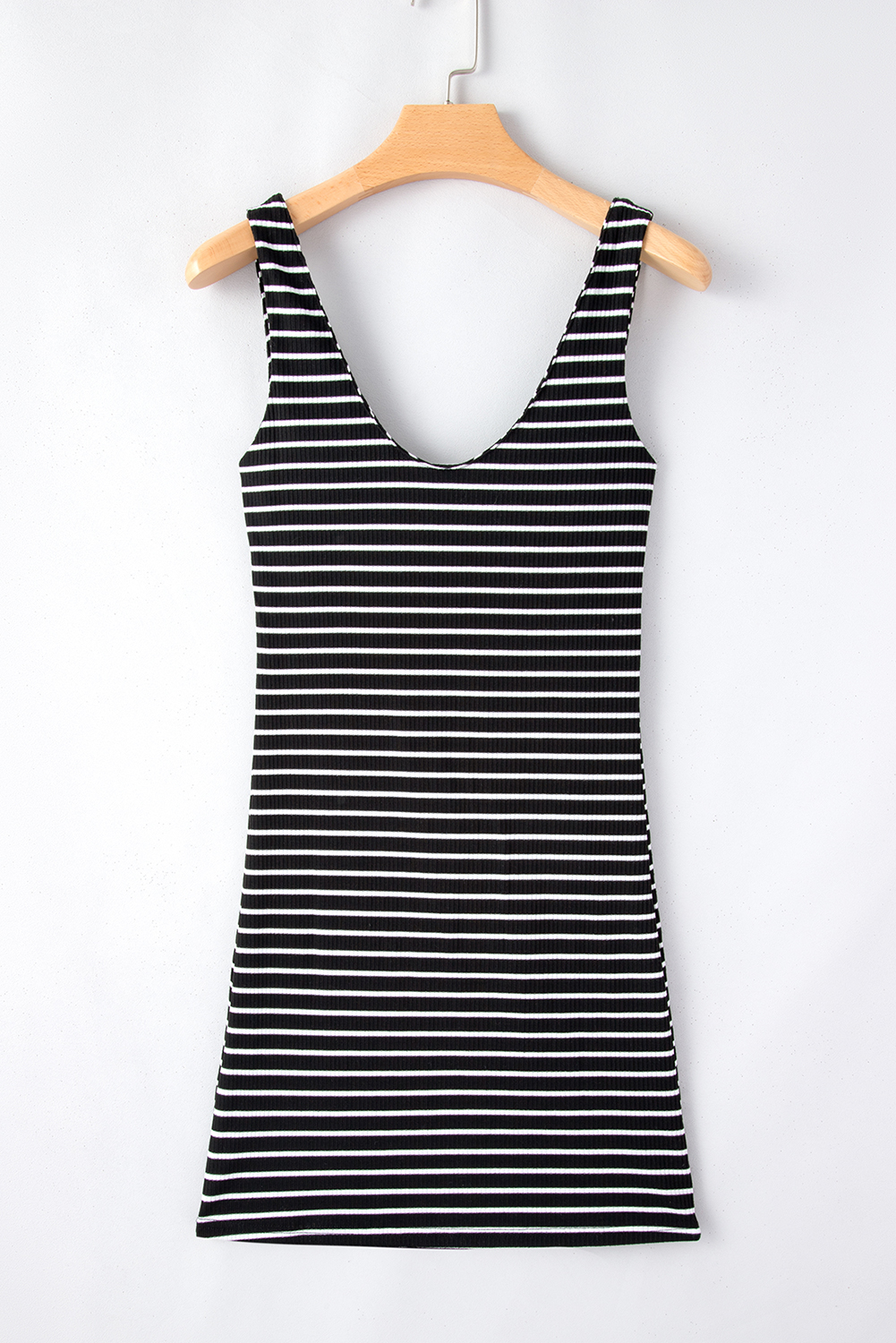 Black Stripe Ribbed Knit Sleeveless Mini Dress - loveforevers