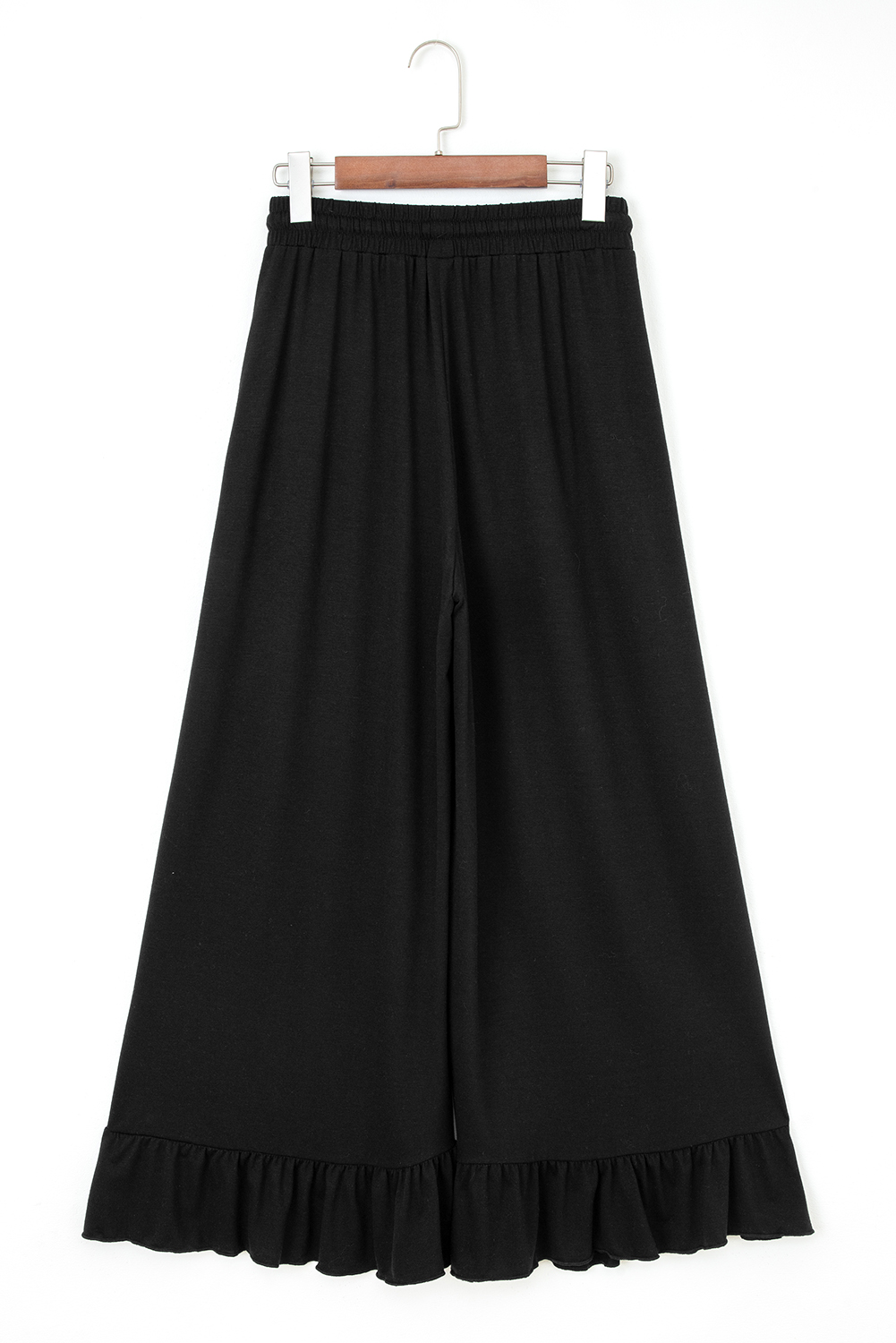 Black Ruffled Wide Leg Pull On High Waist Pants with Pockets - loveforevers