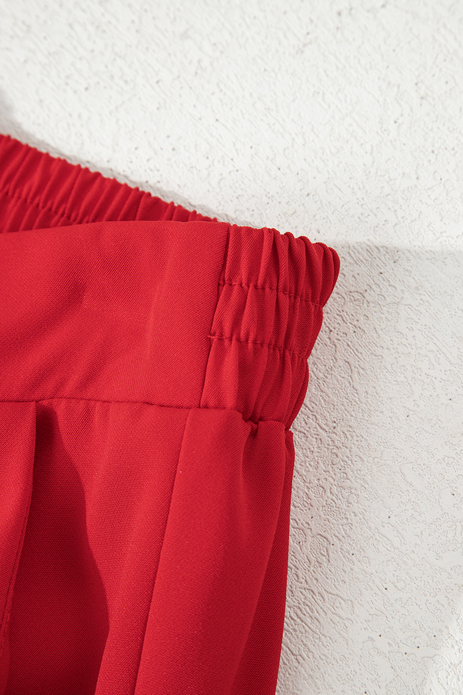 Fiery Red Pleated Detail Pull On High Elastic Waist Loose Straight Pants - loveforevers