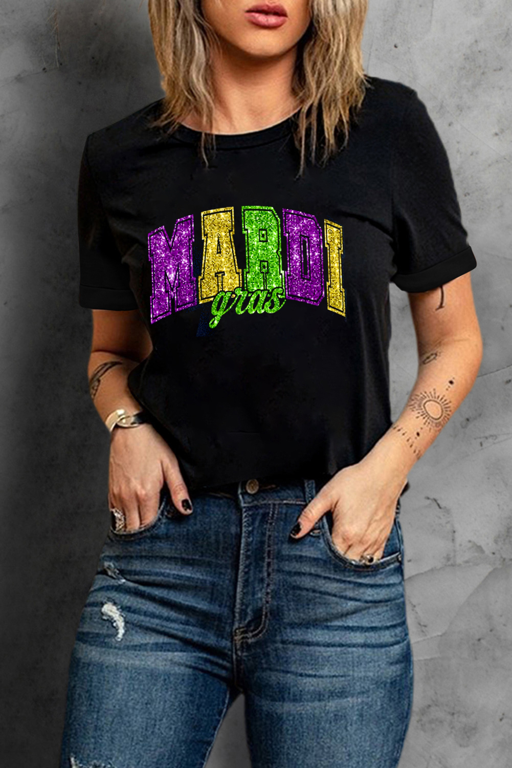 Black Mardi Gras Heat Transfer Graphic Holiday Tee - loveforevers