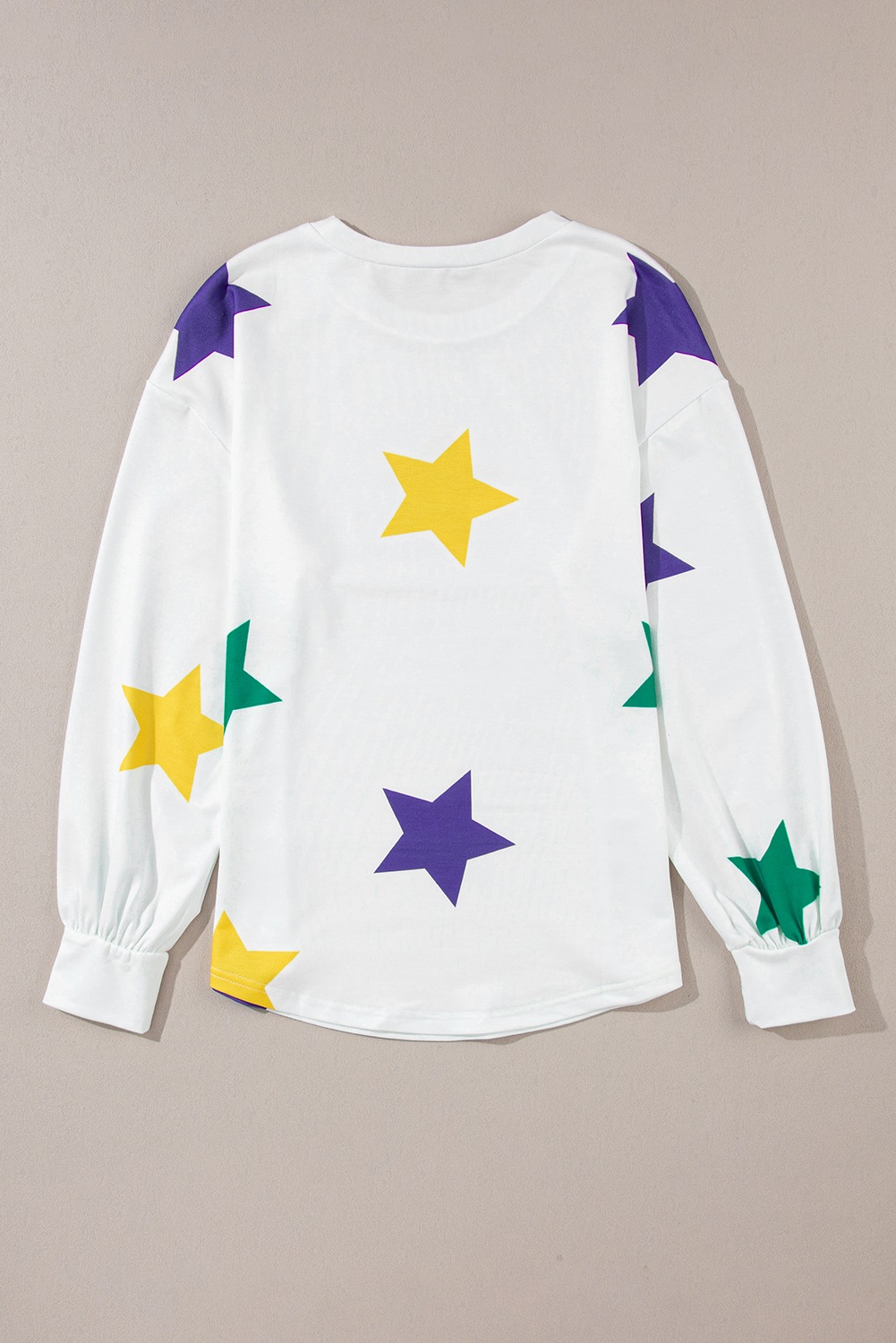 White Mardi Gras Star Printed Long Sleeve Top - loveforevers