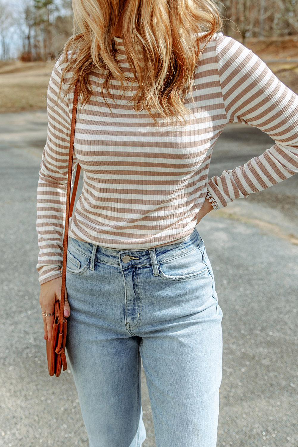 Striped Print Textured Knit Long Sleeve Tee - loveforevers