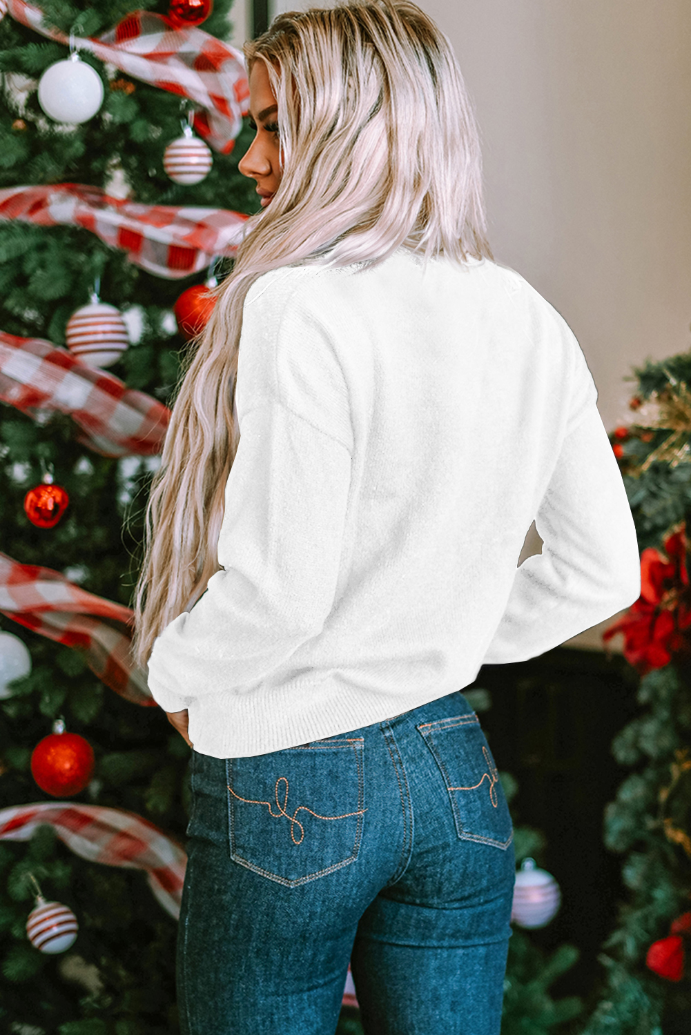 White Merry & Bright Round Neck Casual Sweater - loveforevers