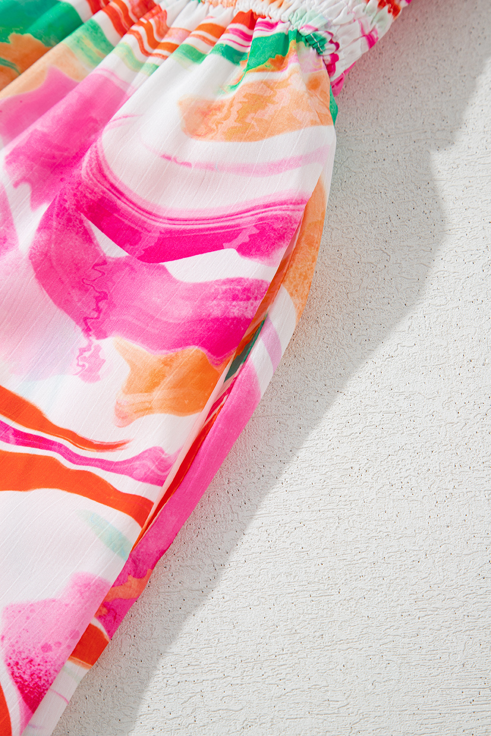 Pink Abstract Print Ruffled Sleeve Smocked Bust Maxi Dress - loveforevers