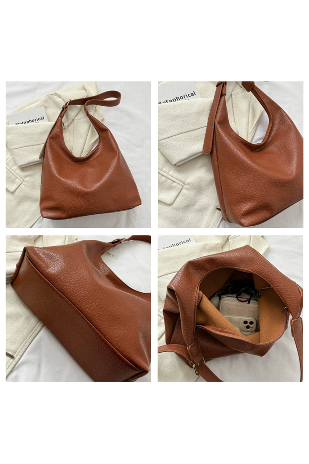 Coffee Adjustable Strap One Shoulder Leather Bag - loveforevers