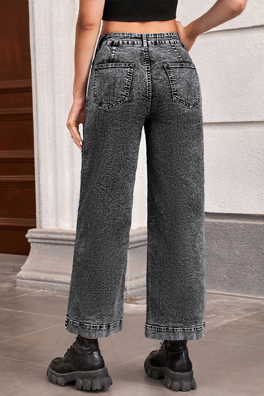 Light Blue Chic Patch Pocket Straight Leg Loose Jeans - loveforevers