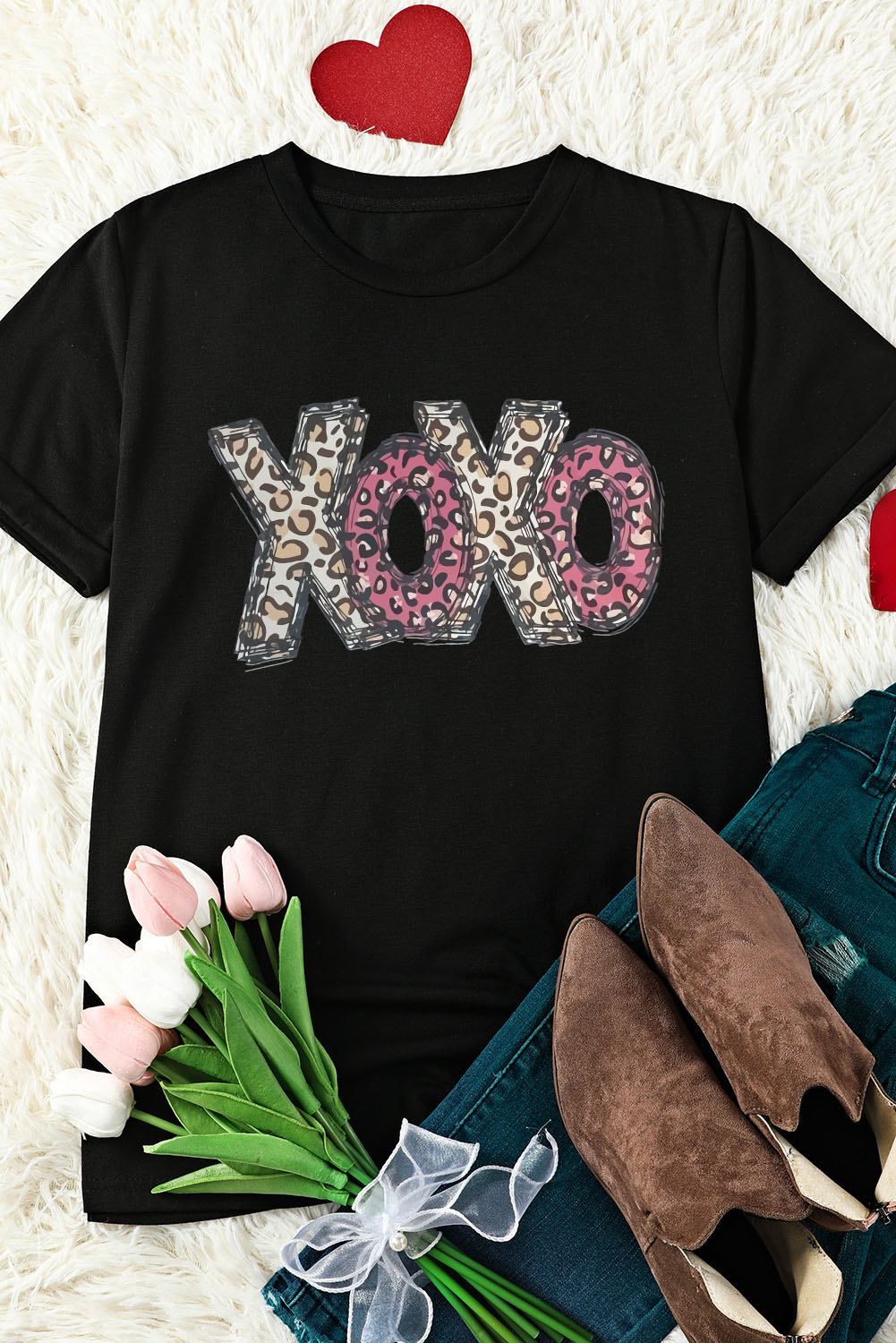 Black Leopard XOXO Print T Shirt - loveforevers