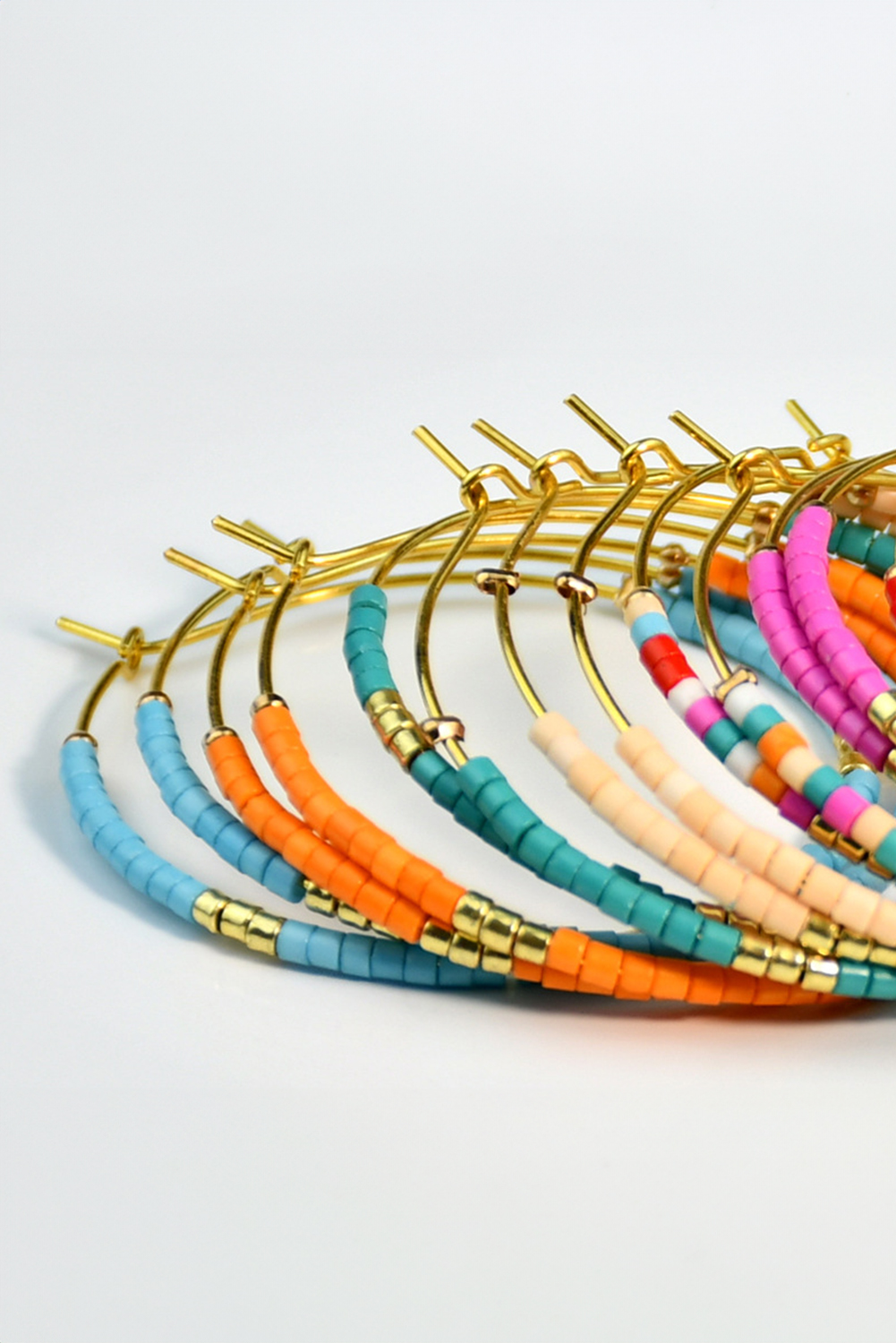 Rose Red 1 Pairs of Rice Beads Gold Plated Alloy Hoop Earrings - loveforevers