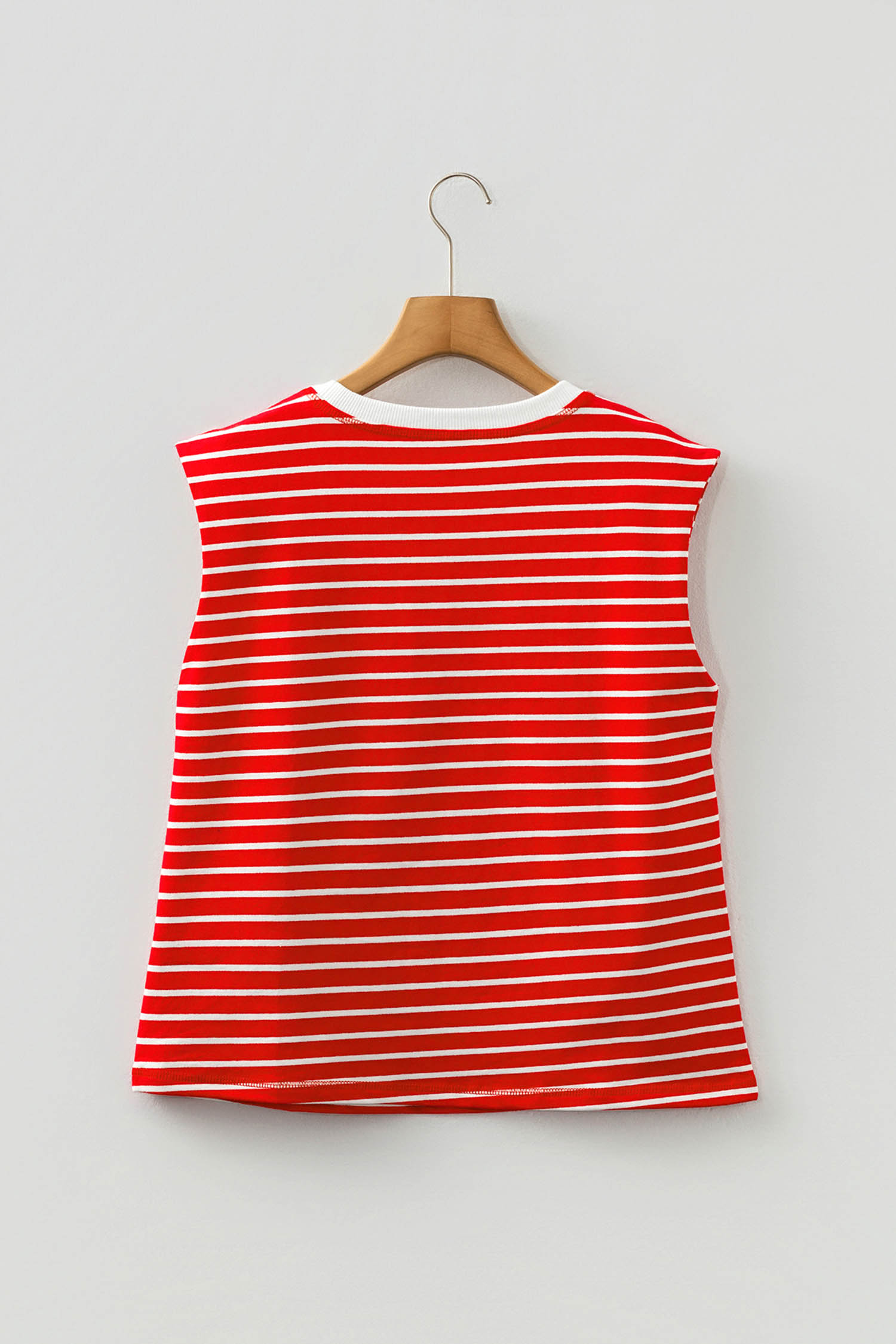 Brown Stripe Ribbed Round Neck Trim Loose Tank Top - loveforevers