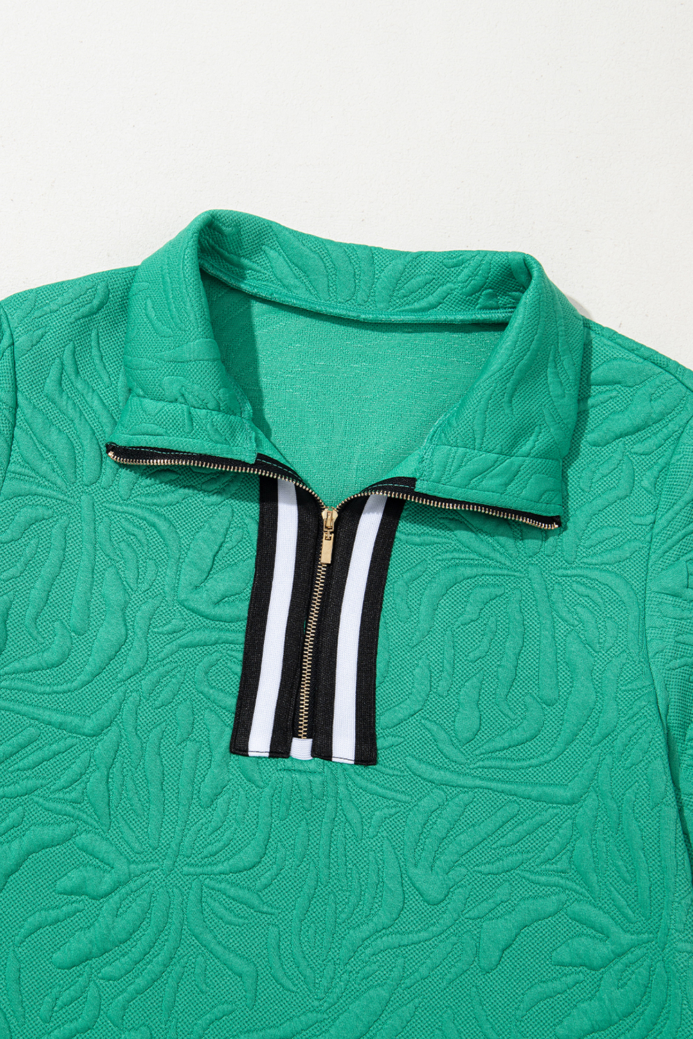Sea Green Jacquard Textured Quarter Zipper Shift Mini Dress - loveforevers