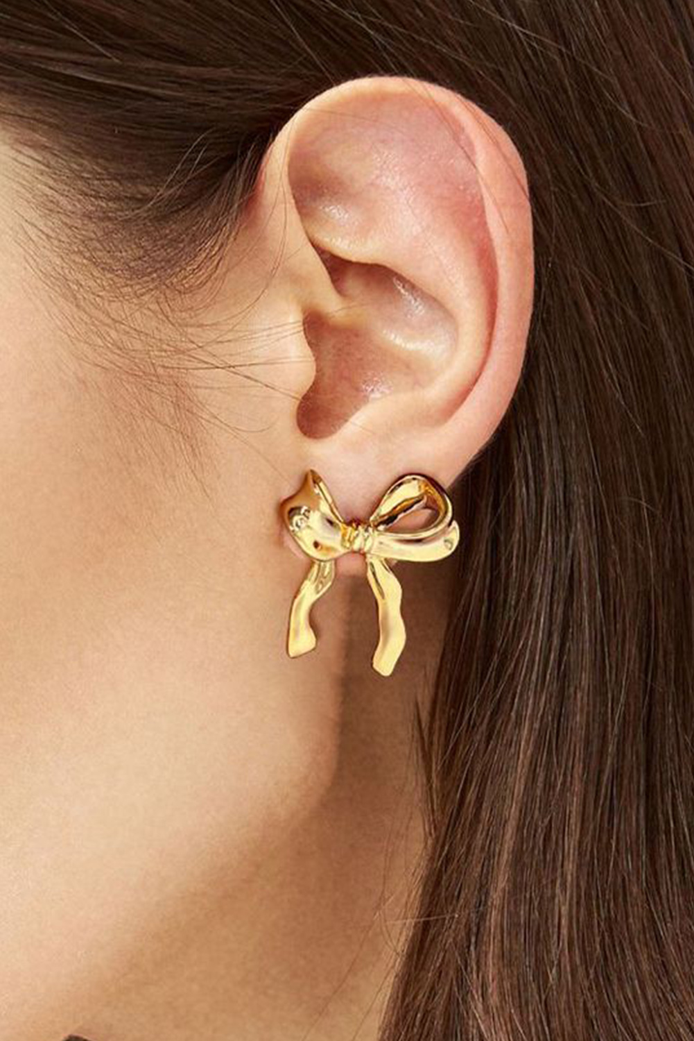 Gold Elegant Bow Design Plated Studded Earrings - loveforevers