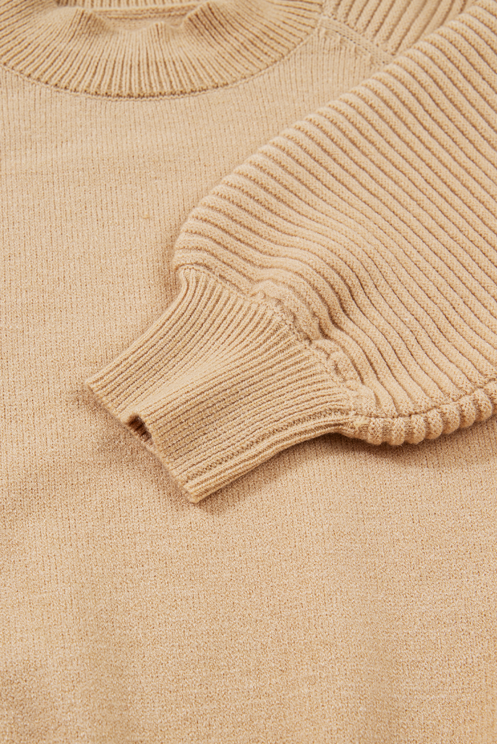 Smoke Gray High Neck Puff Sleeve Sweater Pleated Mini Skirt 2pcs Knitted Outfit - loveforevers