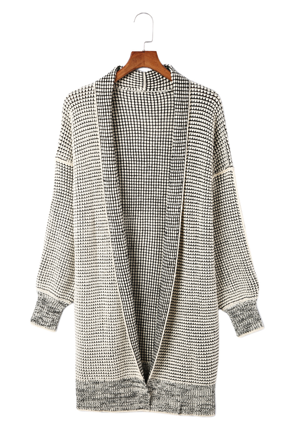 Apricot Plaid Knitted Long Open Front Cardigan - loveforevers