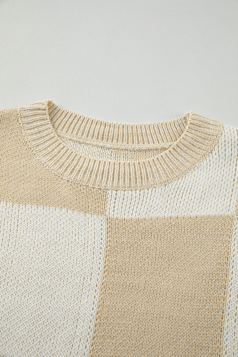 Flaxen Checkered Print Drop Shoulder Sweater - loveforevers