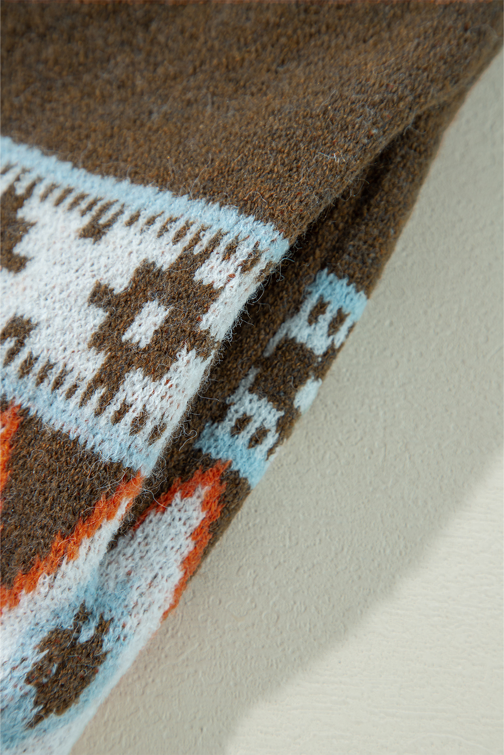 Brown Aztec Print Open Front Knitted Cardigan - loveforevers