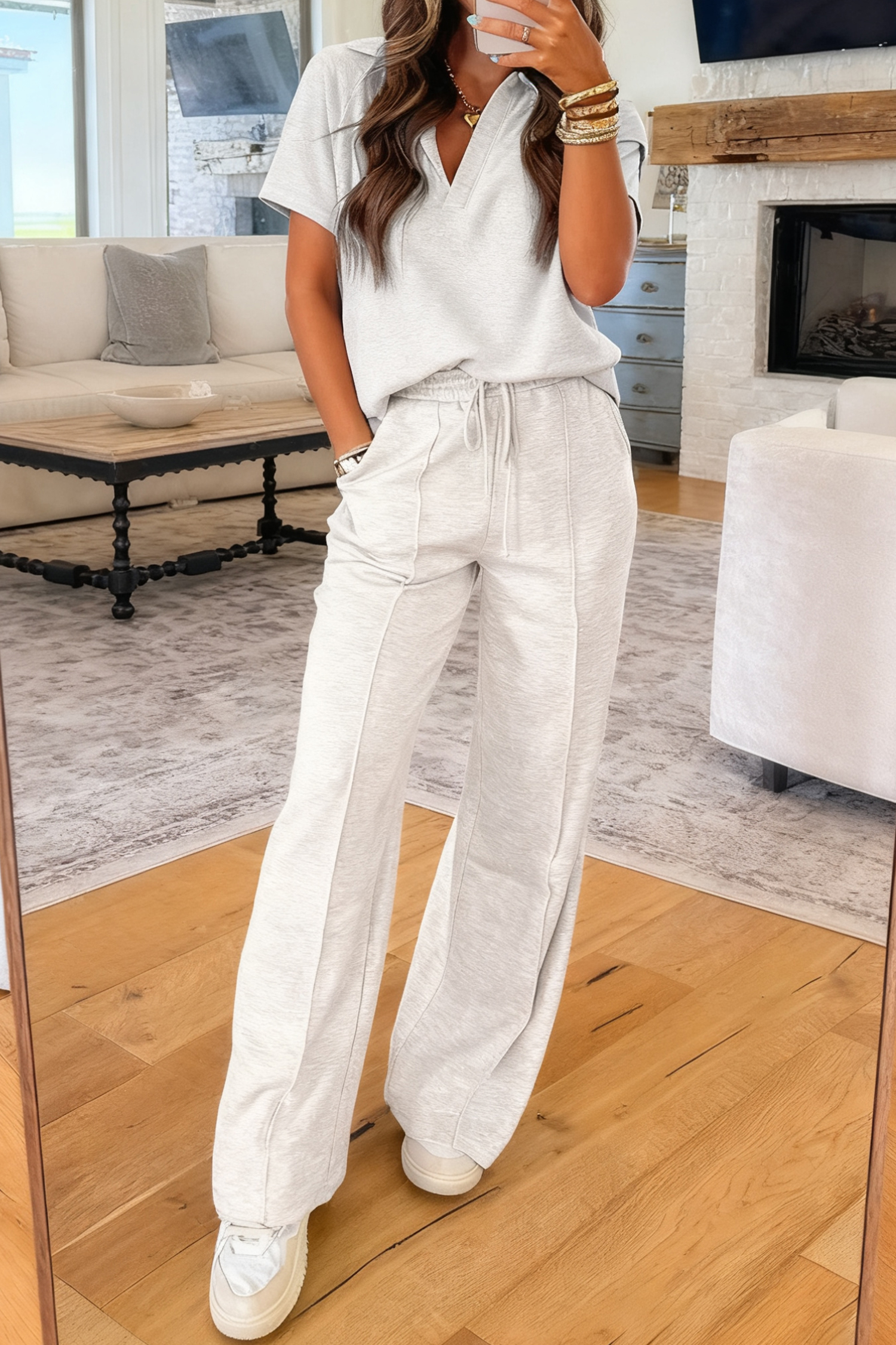 Light Grey Polo Tee Casual Pant Set - loveforevers