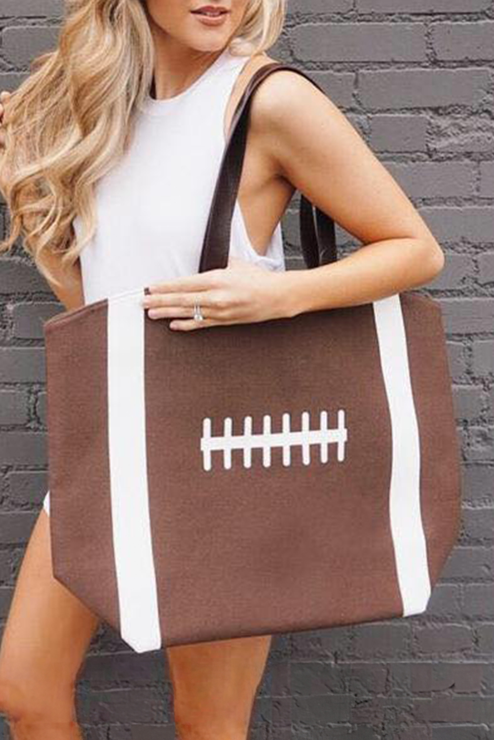White Baseball Pattern Canvas Large Tote Bag - loveforevers