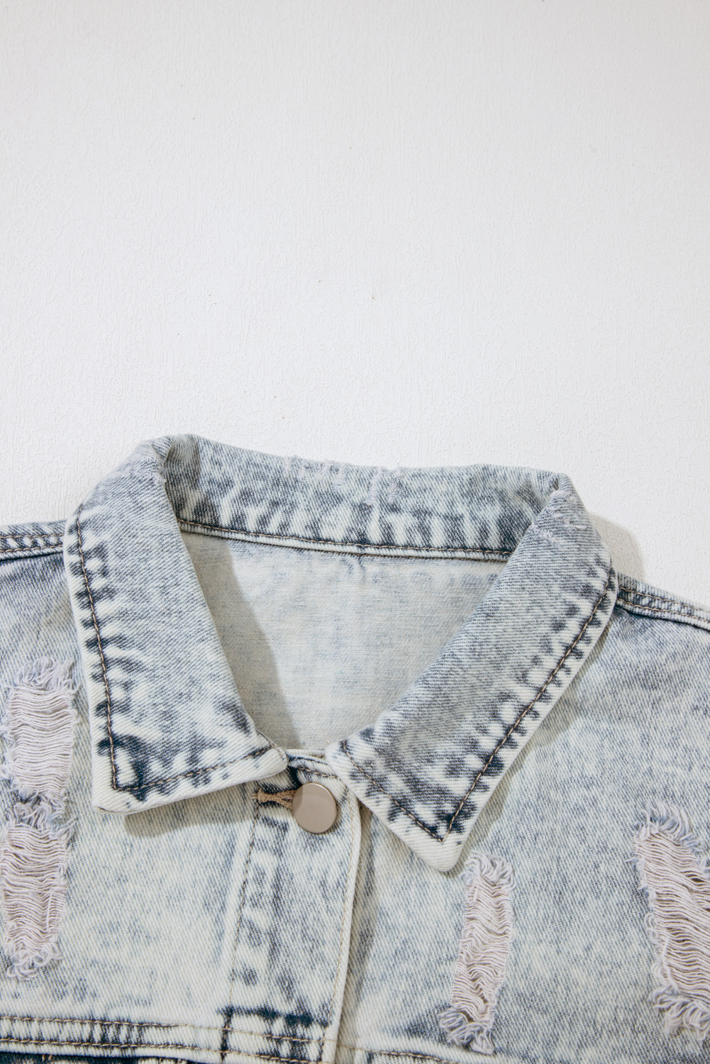 Beau Blue Light Wash Buttoned Chest Pocket Puff Sleeve Denim Jacket - loveforevers