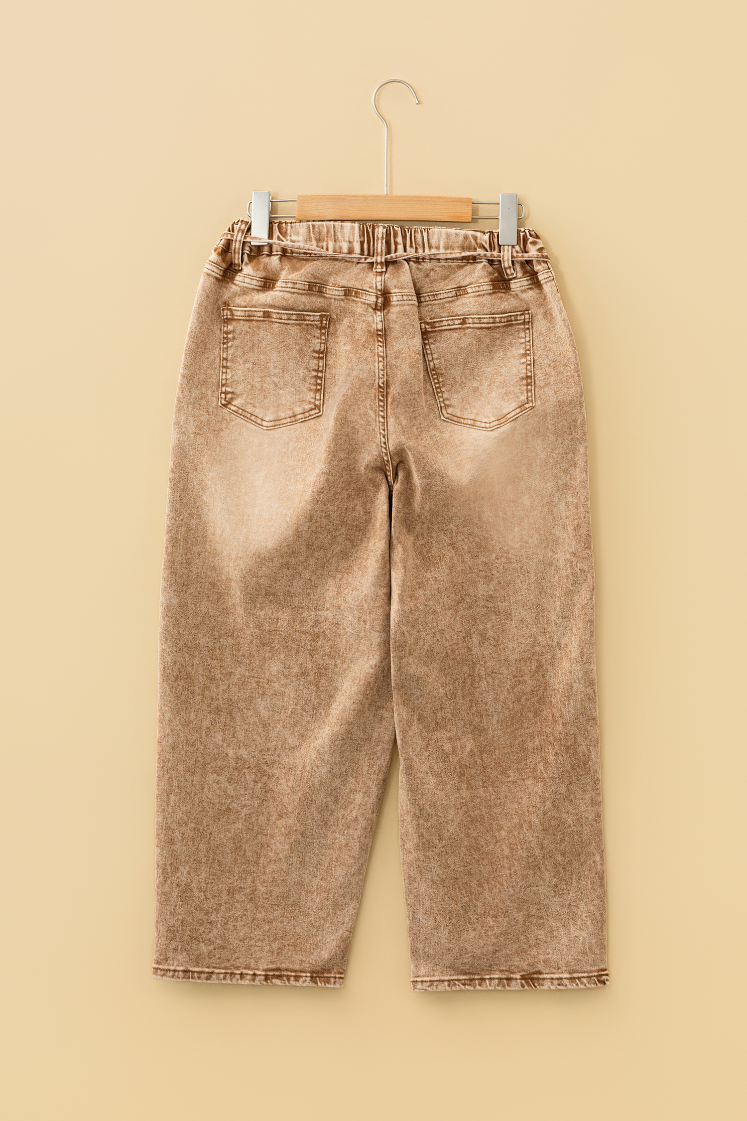 Smoke Gray Acid Wash Barrel Fit Denim Pants with Waist String - loveforevers