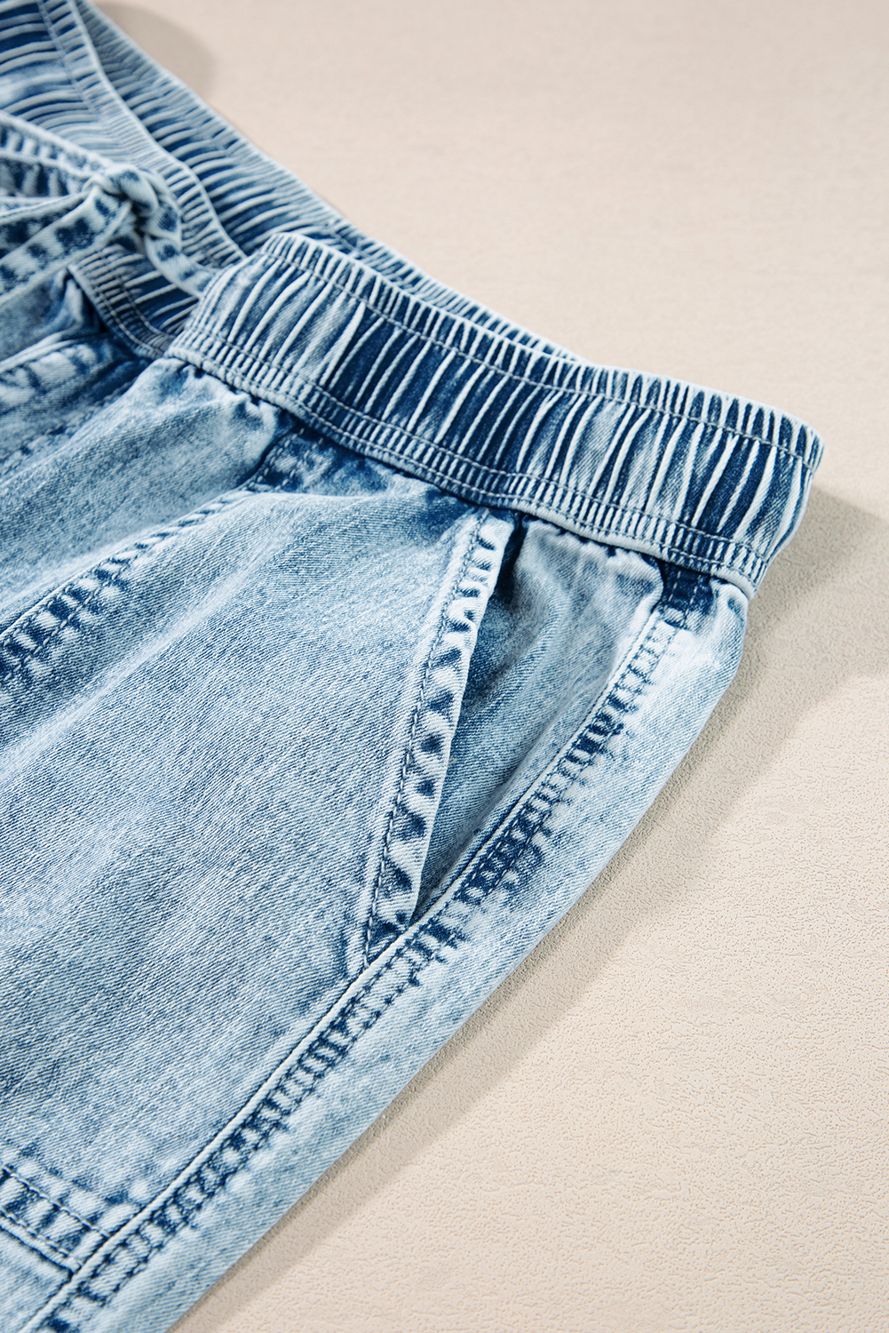 Myosotis Mineral Wash Drawstring Elastic Waistband Loose Straight Denim Pants - loveforevers