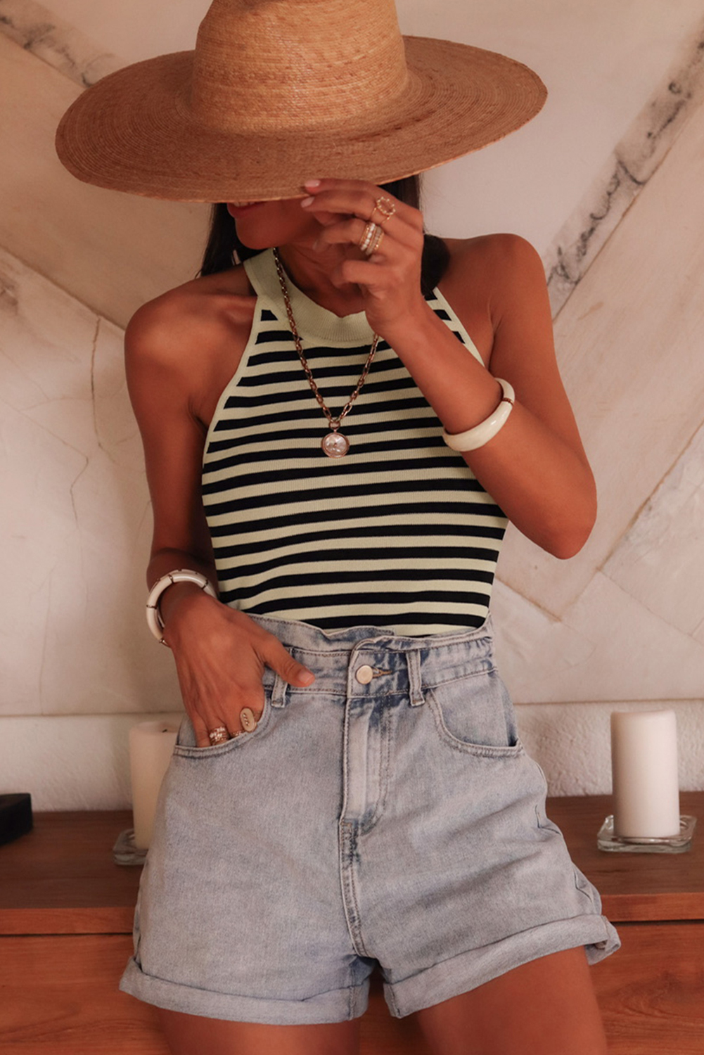 Black Stripe Crew Neck Slim Fit Sweater Vest - loveforevers