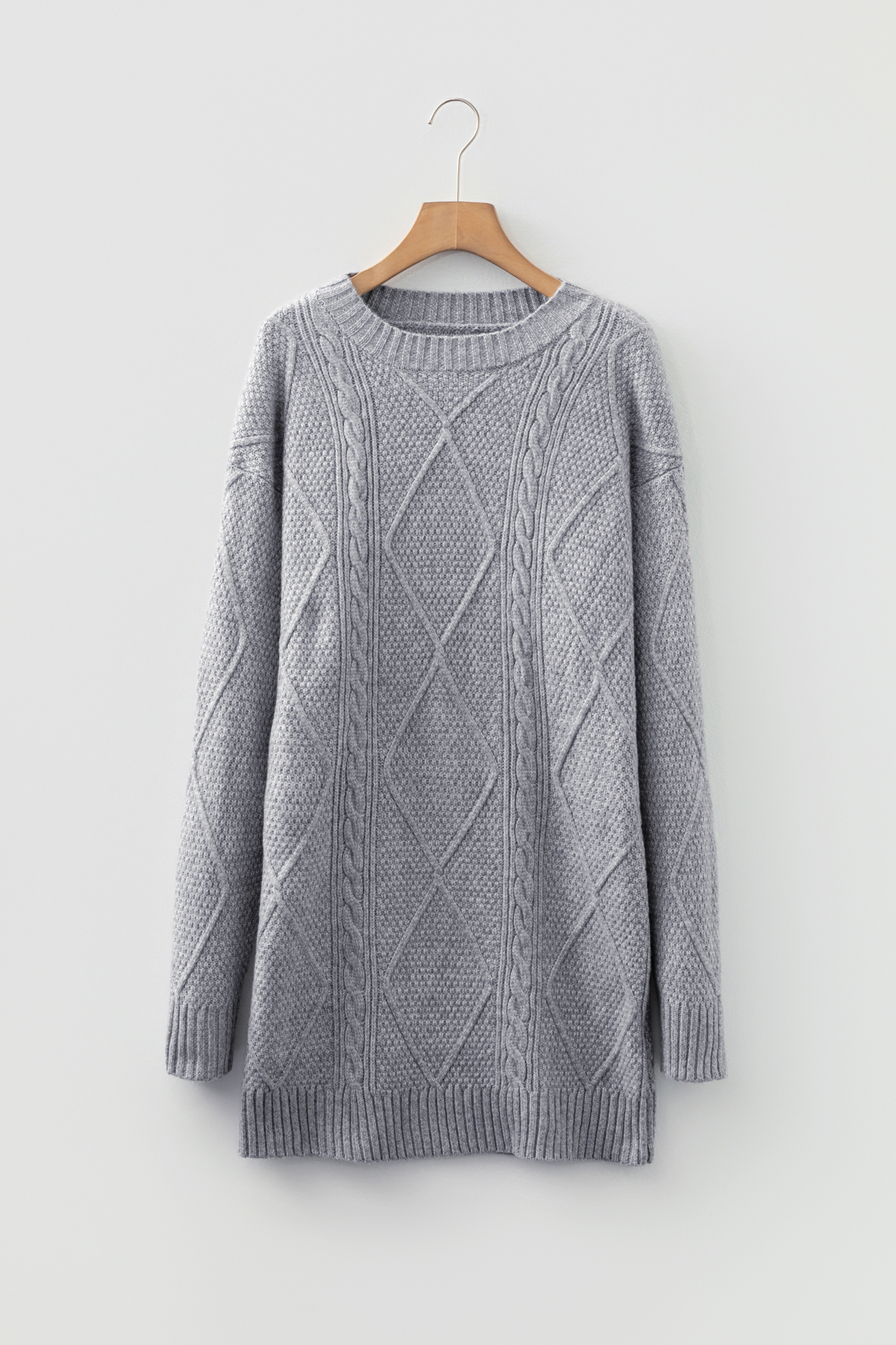 Parchment Cable Knit Drop Shoulder Loose Fit Sweater Dress - loveforevers