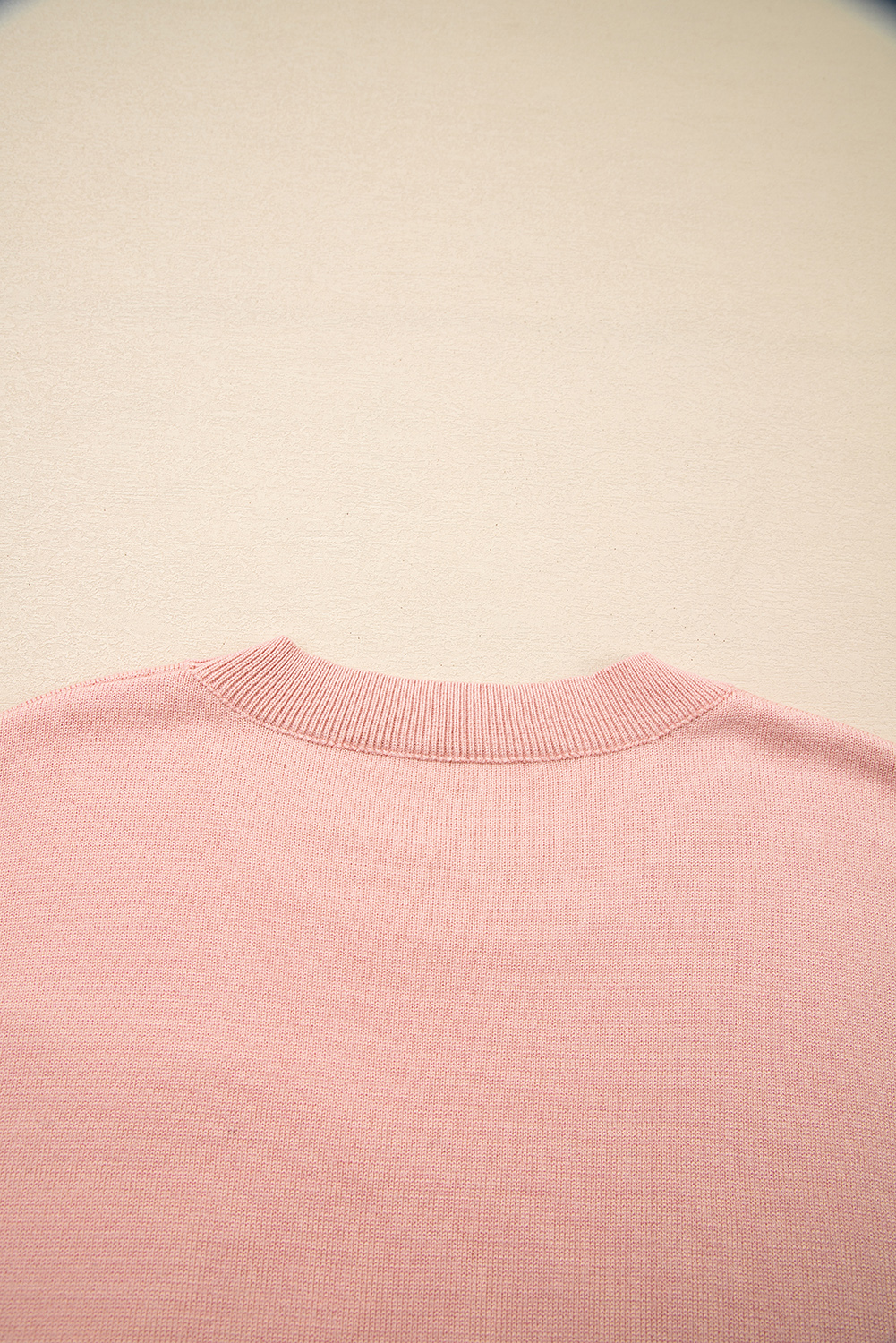 Peach Blossom Big Flower Accent Bubble Sleeve Drop Shoulder Sweater - loveforevers