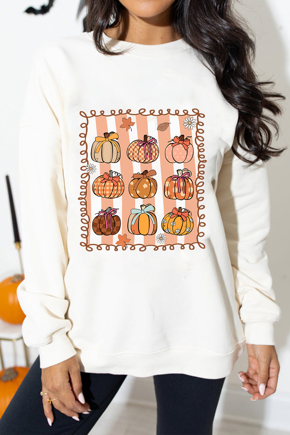 White Fall Bow Pumpkin PNG Sublimation Graphic Sweatshirt - loveforevers