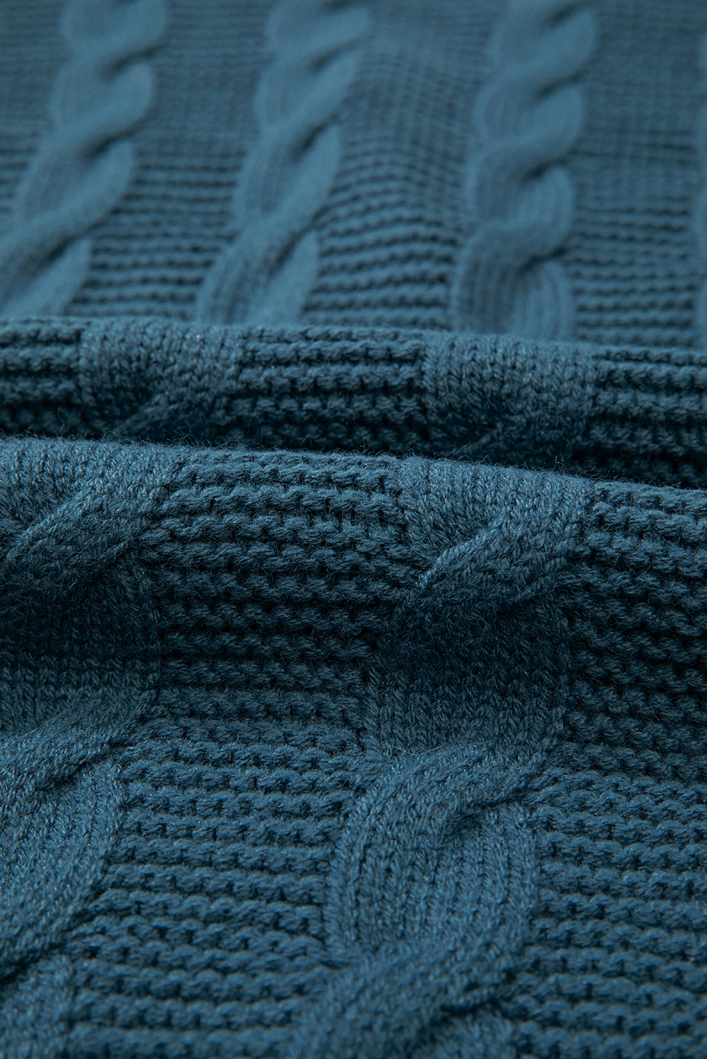 Peacock Blue Cable Knit Button Front Pocketed Baggy Cardigan - loveforevers