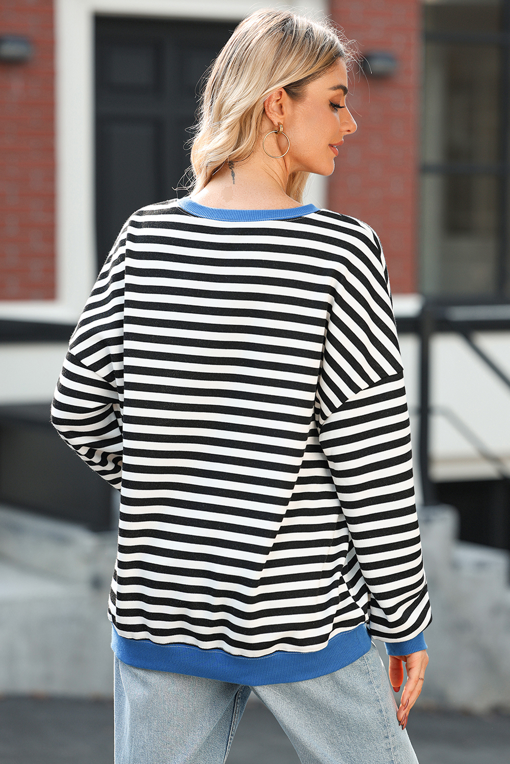 White Stripe Pumpkin Face Patched Pattern Crew Neck Sweatshirt - loveforevers