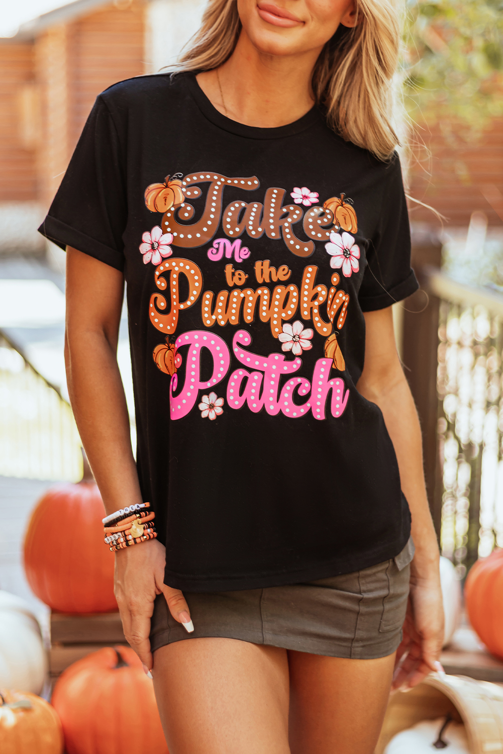 Black Halloween Ghost Pumpkin Print Crew Neck T Shirt - loveforevers
