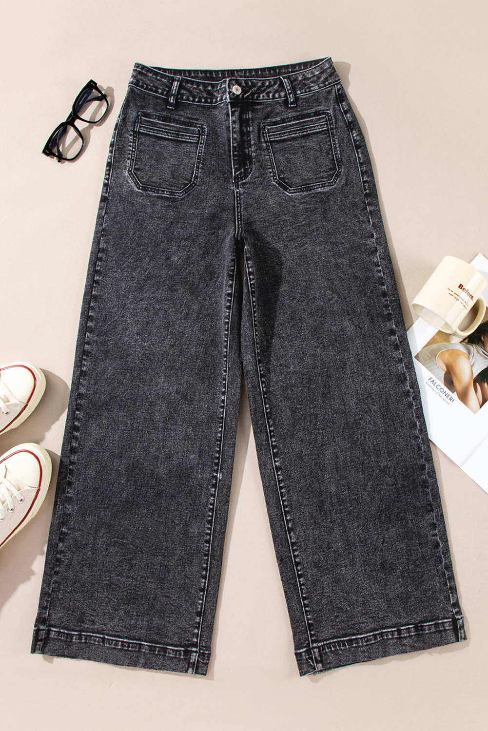 Light Blue Chic Patch Pocket Straight Leg Loose Jeans - loveforevers