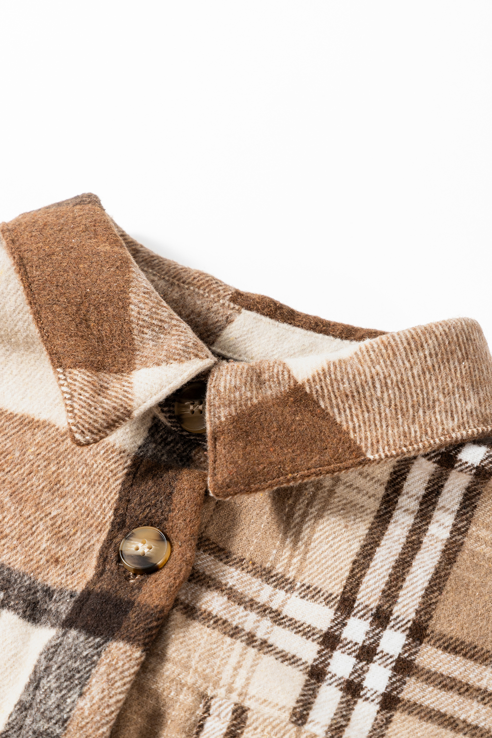 Light French Beige Flannel Plaid Double Flap Pocket Shacket - loveforevers