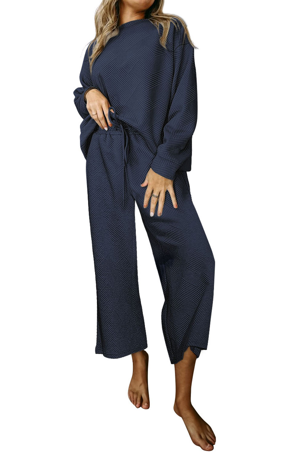 Red Dahlia Ultra Loose Textured 2pcs Slouchy Outfit - loveforevers