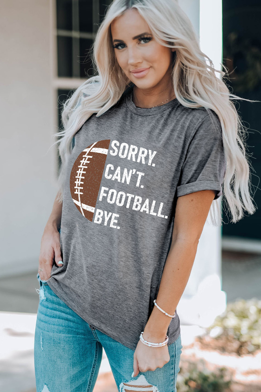 Gray American Rugby Football Graphic Casual T Shirt - loveforevers