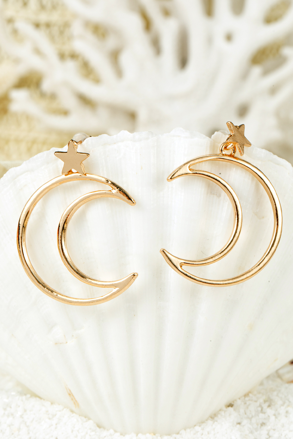 Gold Star and Moon Plated Alloy Earrings - loveforevers
